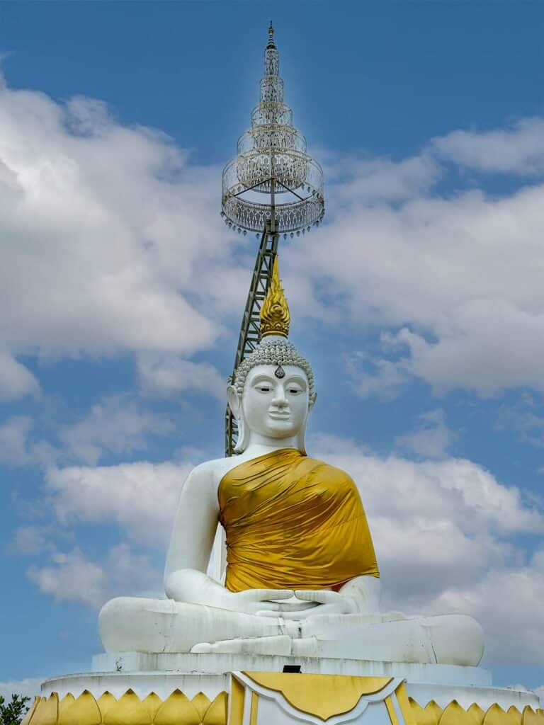 Big Buddha in Khao Lak a white statue with a gold robe